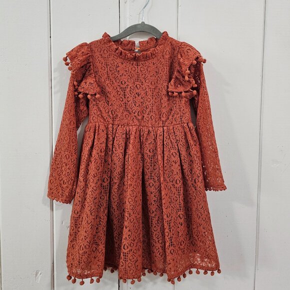 NWT Alzia Boutique Girls Copper Long Sleeve Lace Dress size 4 - Picture 1 of 4